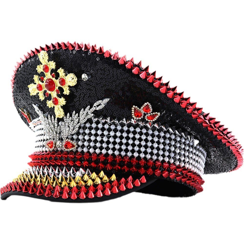 Cappello Marinaio con Paillettes Cappello Marinaio con Rivetto Cappello Capitano con Paillettes Cappelli Spettacolo per Festival Cappello Festa Scuro con Incorporato