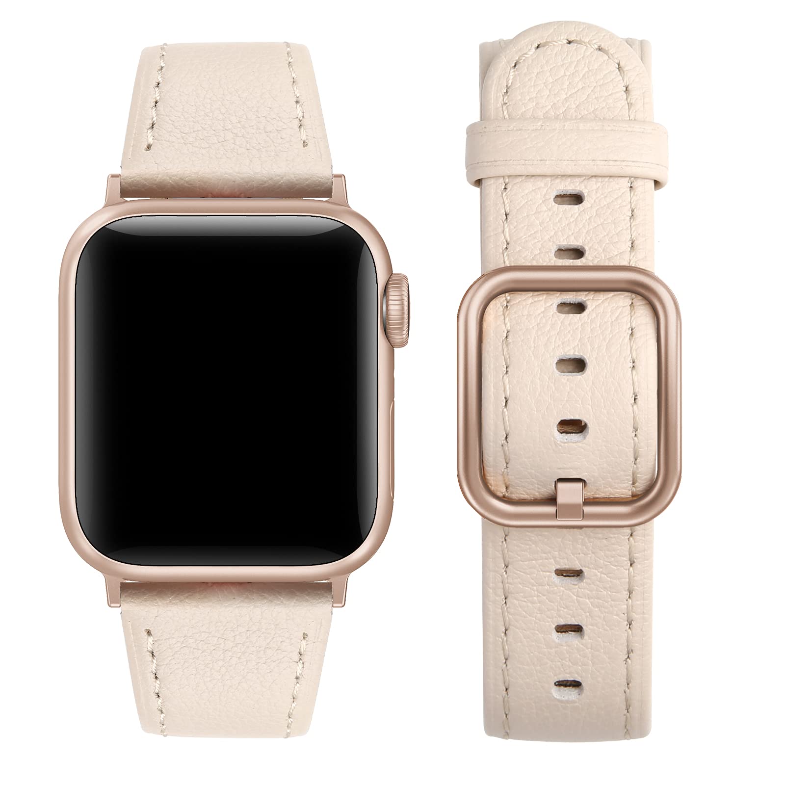 Tuocal Genuine Leather Strap Compatible with Apple Watch 38mm 40mm 41mm 42mm(Series 10), Classic Replacement Leather Straps for iWatch Series 10 9 8 7 6 5 4 3 2 1 SE Sport Edition Men Women