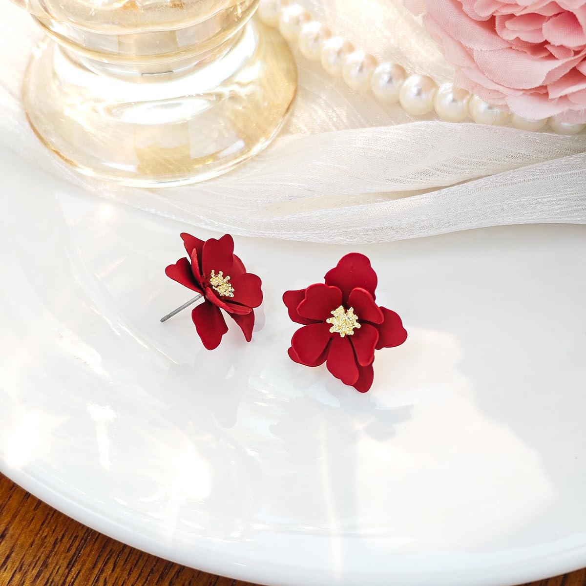 coadipress Bohemian Flower Stud Earrings for Women Fashion Elegant Handmade Colorful Flower Shaped Daisy Earrings Layered Floral Petal Stud Earring Personalized Statement Ladies Jewelry - Image 6