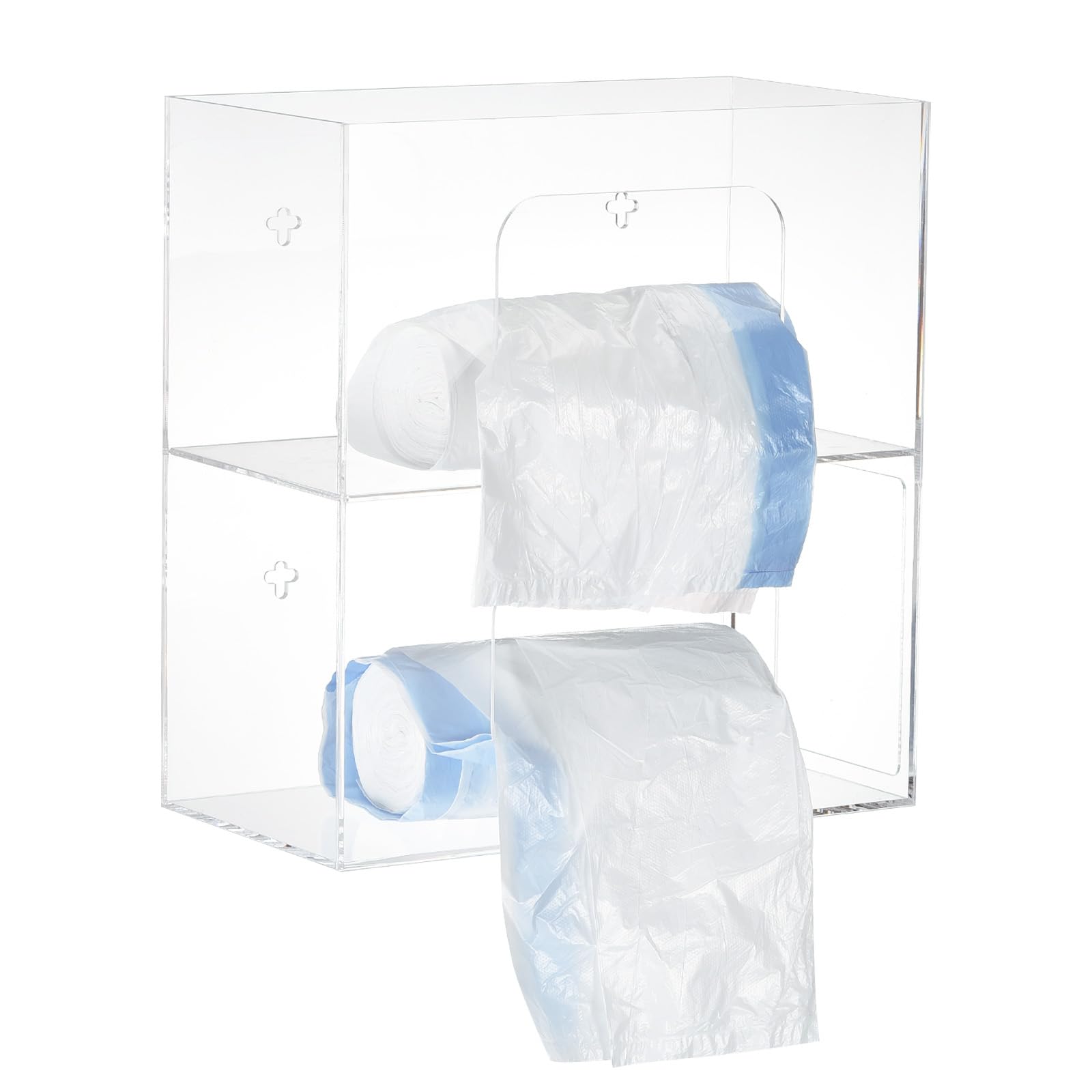 QUARKZMAN Basura Bolsa Dispensador Rollo Soporte, Pared Montaje Acrílico Basura Bolsa Dispensador Rollo Soporte, Doble Lado Cargado Organizador Almacenamiento Caja