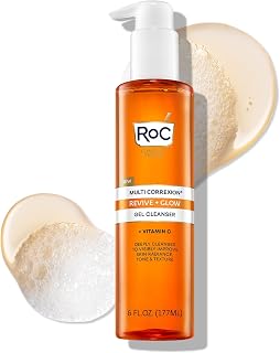 RoC Revive + Glow Vitamin C Gel Cleanser with Glycolic Acid - Paraben-Free Face Wash for Instant Glow & Radiance, 6oz