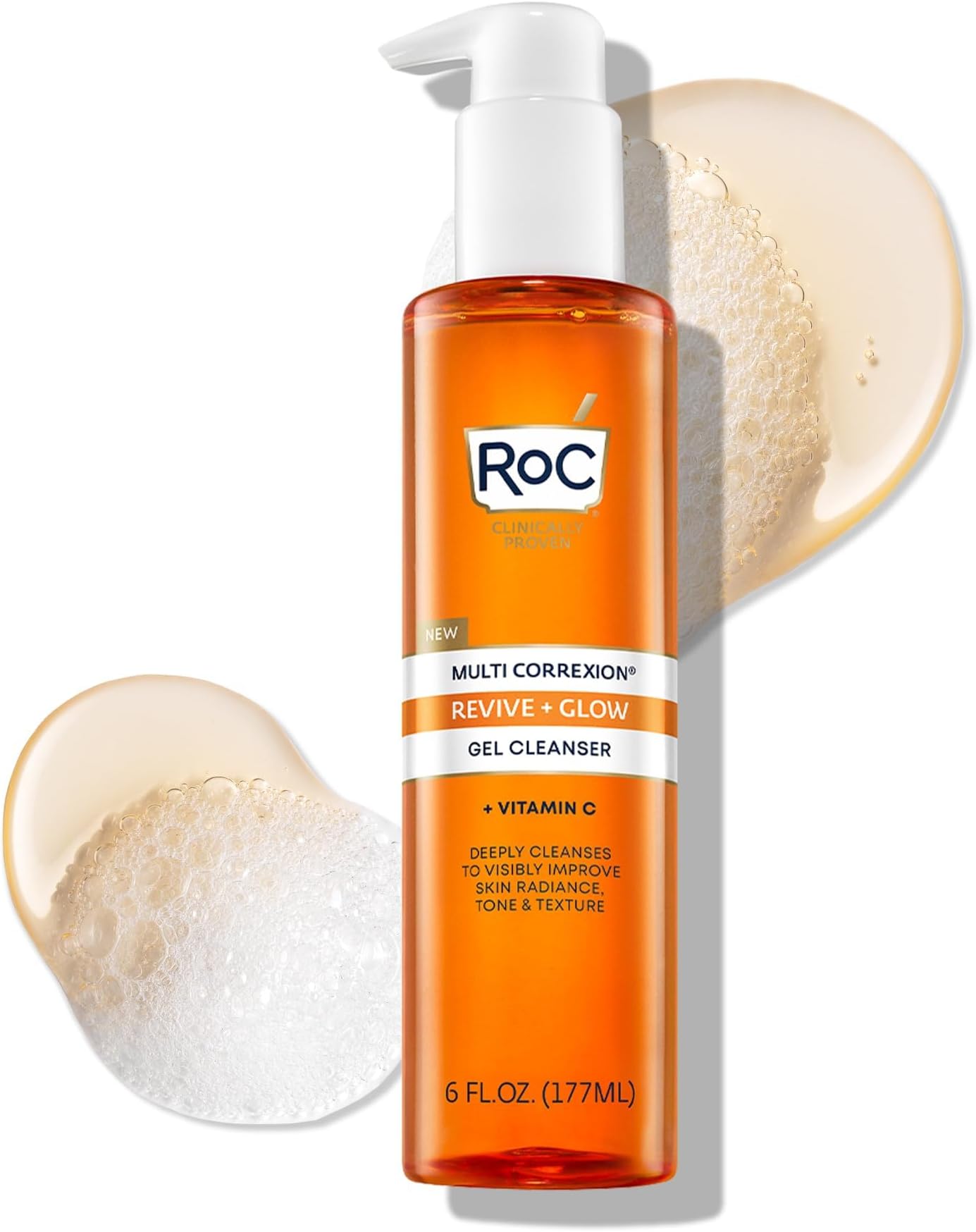 RoC Multi Correxion Revive + Glow Gel Face Cleanser With Vitamin C & Glycolic Acid, Paraben-Free, Sulfate-Free Skin Care, 6 Ounces