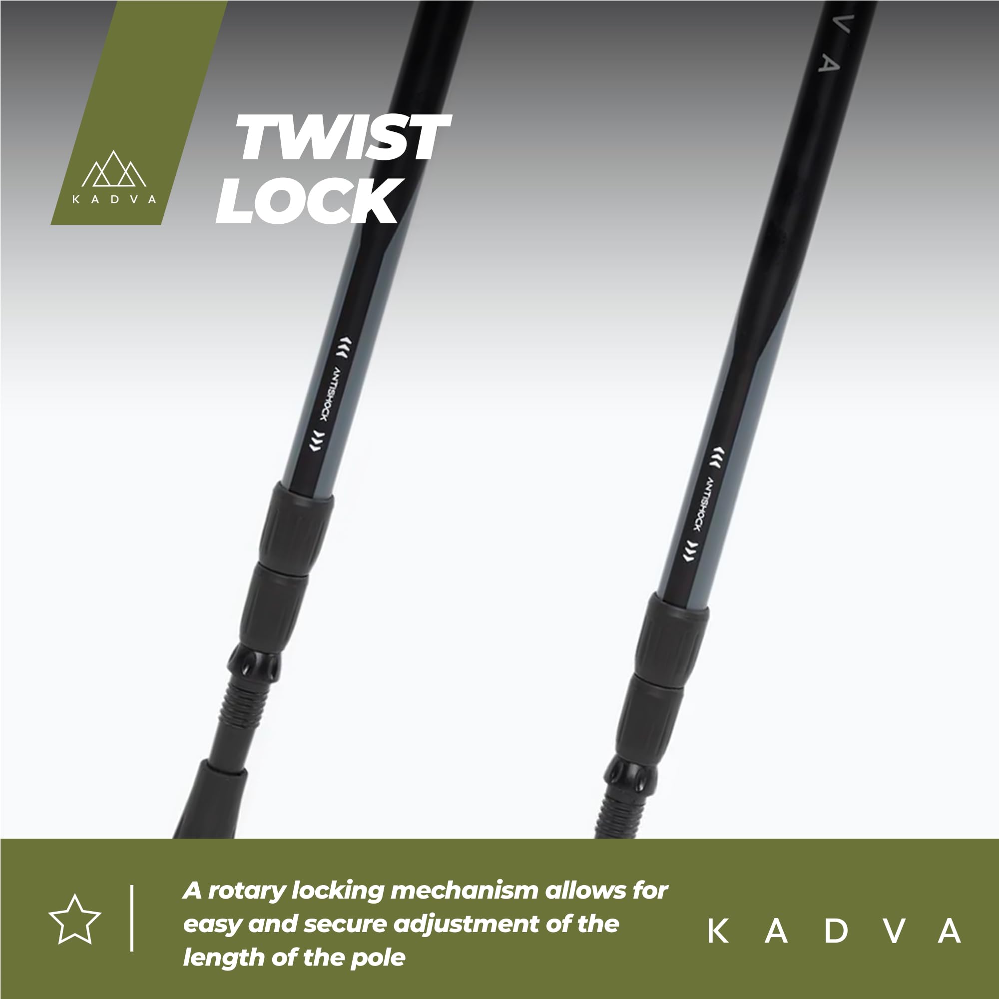 KADVA Bastones de Trekking SAJAMA en Color Azul, tamaño Ajustable 65-135 cm, Mango de Polipropileno, TPR y Espuma EVA para Mayor Comodidad al Usuario, Bastones de Aluminio, robustos y Resistentes a