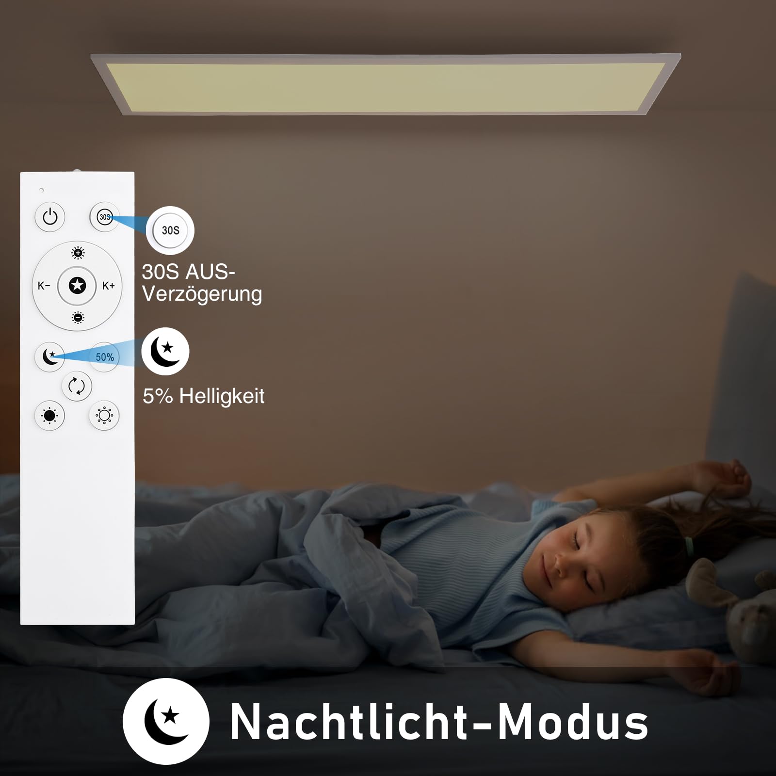 Oraymin Plafoniera a pannello LED Dimmerabile 120x30 cm con telecomando,36W 3960LM Pannello LED soffitto,Funzione di memoria,plafoniera rettangolare LED da 3000K-6500K cucina ufficio garage soggiorno