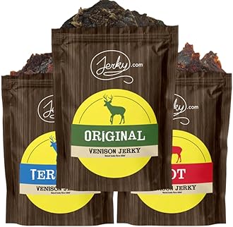 Jerky.com's Exotic Venison Jerky Sampler - Wild Game Meat Snacks, Exotic Snacks, High-Protein, All-Natural, No Added Preservatives - Healthy Snacks for Adults - 1.75 oz. (Pack of 3)