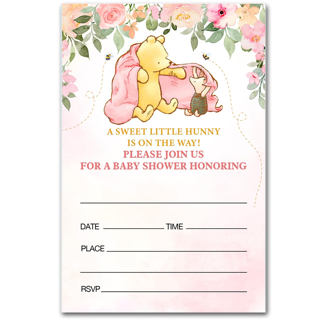 Convites De Ursinho Pooh Para Chá De Bebê - Kit Com 20 Unidades Completo