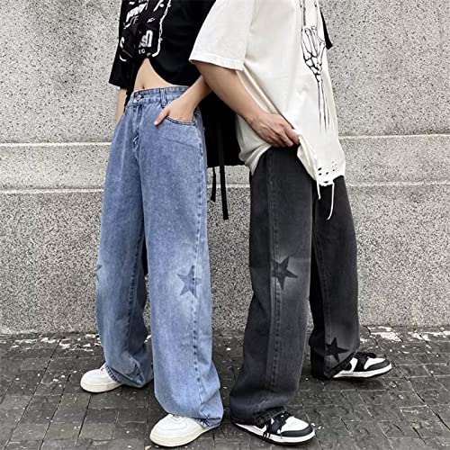 Women's Vintage Star Print High Waist Straight Wide Leg Jeans Baggy Boyfriend Denim Pants4