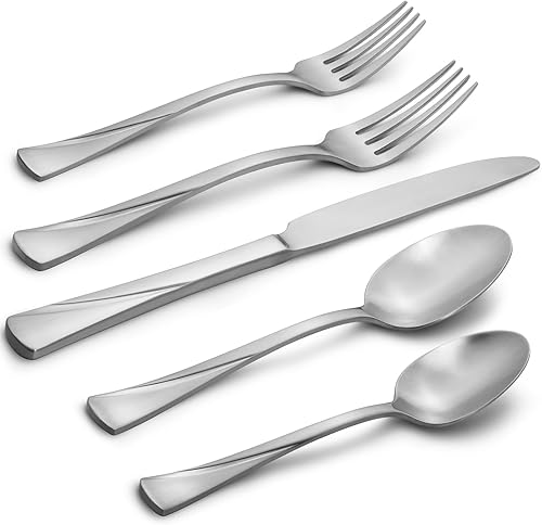 Alata Alice - Juego de cubiertos de acero inoxidable de 40 piezas, servicio para 8 personas, acabado satinado mate, apto para lavavajillas