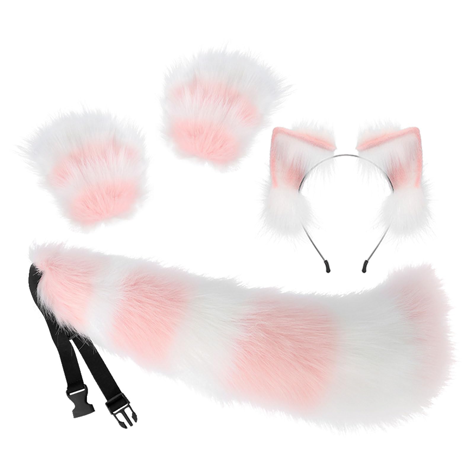 Hyuetrsa Ears Paws Tail Set Faux Fur Cat Ears and Wolf Fox Tail Set Faux Fur Wolf Ears Headband Fox Tail and Paw Gloves Set Costume Accessory Set