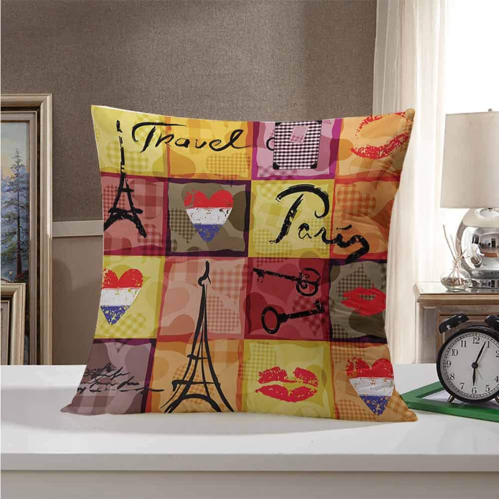 SLLART Pillow Cases Modern,Collage Print Colorful Hearts Eiffel Tower French Flag and Paris Lettering Artful,Multicolor 12"x12",Ideal Gift for Your Family and Friends