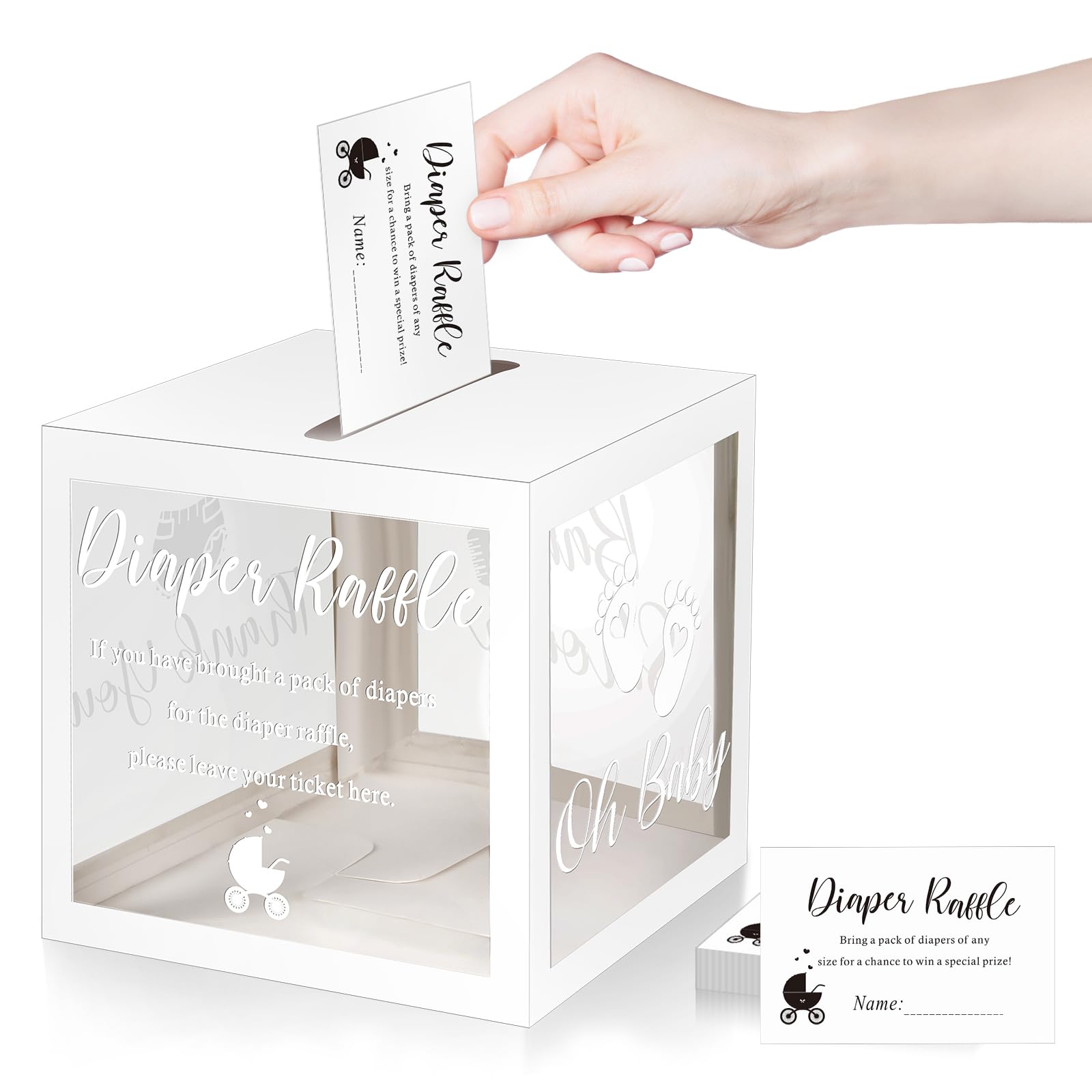 Funrous 51 Pcs Diaper Raffle Box with Tickets, Clear White