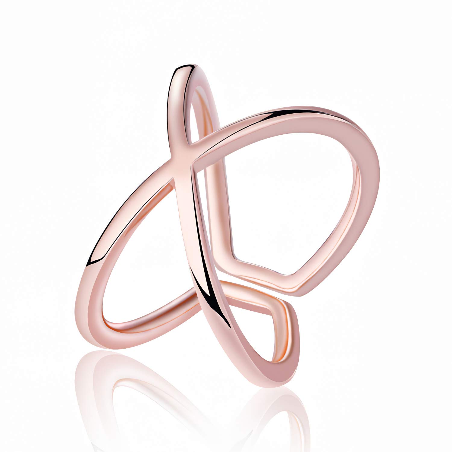 Madeone✦18K White Gold Plating Excellent Diamond Level Cubic Zirconia CZ Stone Geometric (Triangle/Cross) Ring Adjustable Ring for Women with Box Packing