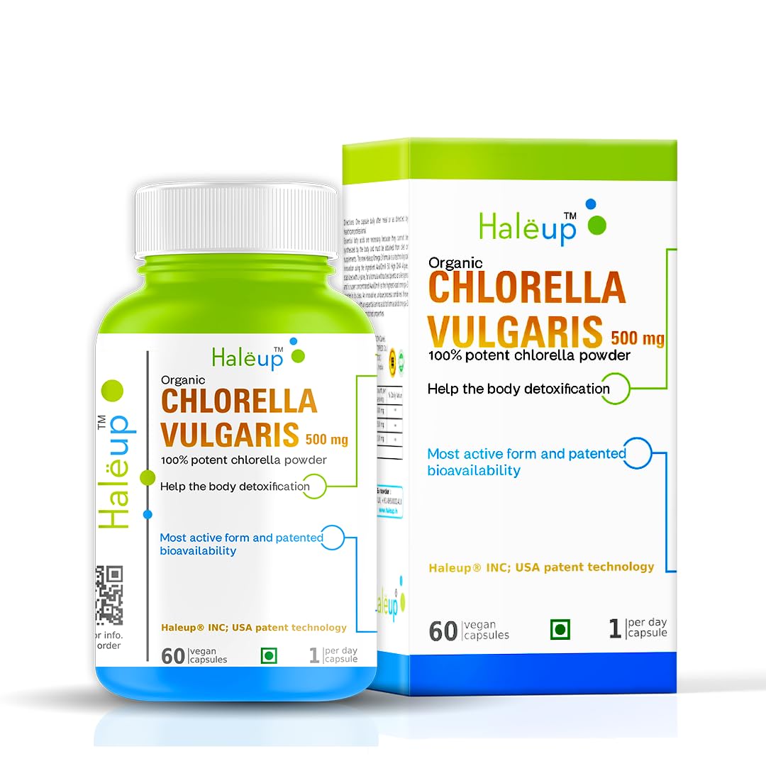 Organic Chlorella Detox Caps 500 mg | Protects Liver and promotes Health | Removes Heavy Metals & Body Toxins I 60 Veg Capsules