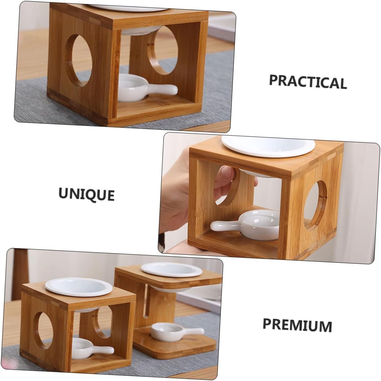 PRETYZOOM 2sets Hanging Incense Burner Two Holder Flame Diffuser Essential Oil Burner Bamboo Wood Scented Wax Melt Aroma Dish