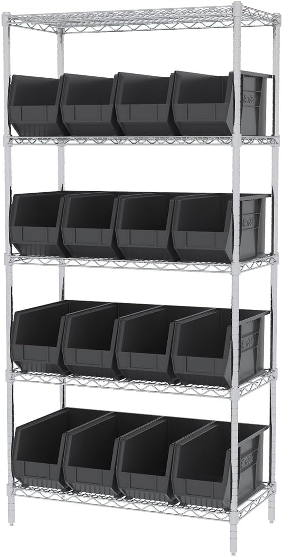 Akro-Mils 30265 AkroBins Plastic Storage Bins, Space-Saving Stackable Bins for Garage, Pantry, Craft Organization, 18-" x 8.25-" x 9-", Black, 6-Pack