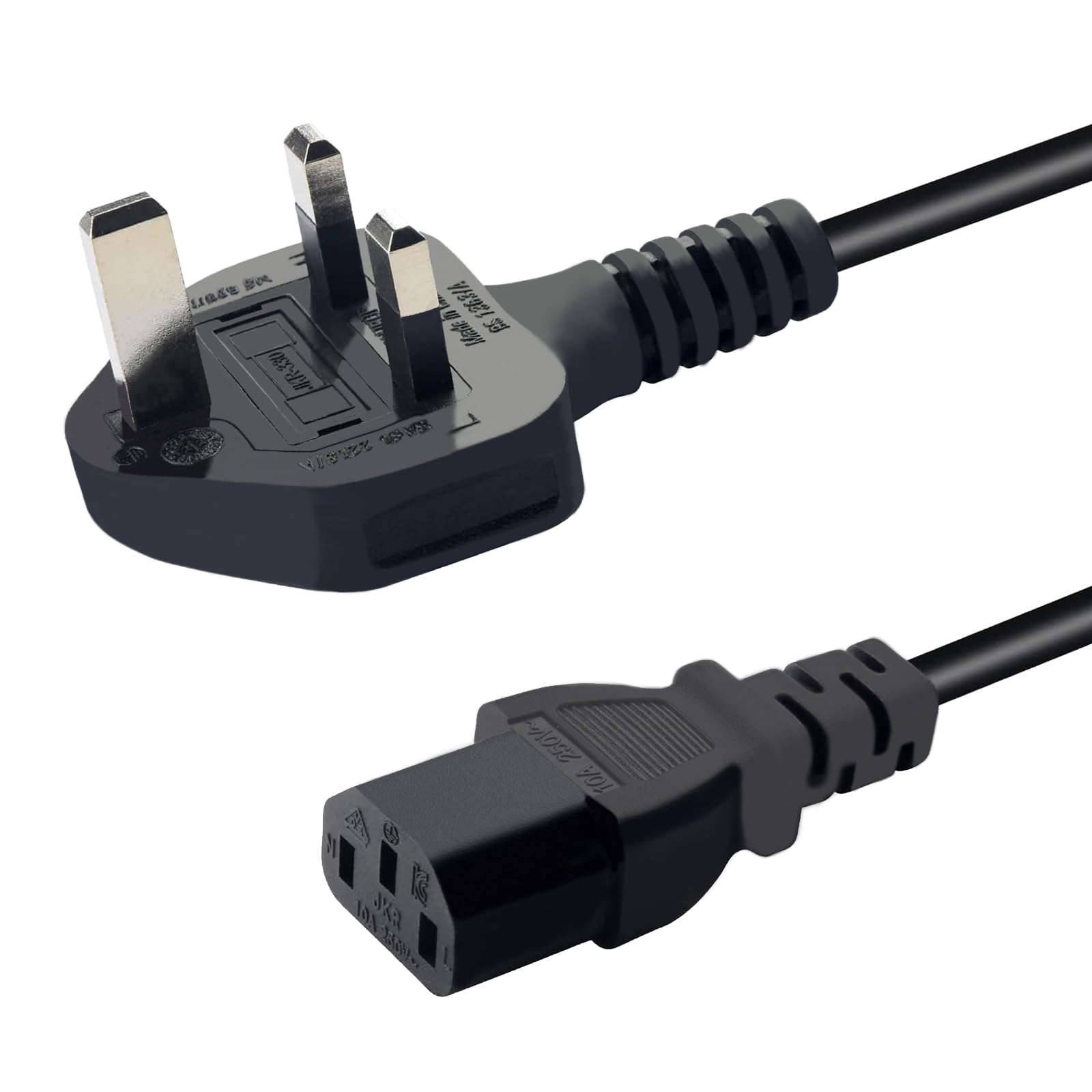 10A 250V Power Cable, 2m, Black, 3 Prong, Male-to-Female, Compatible with TVs, Rice Cookers, Computers, Small Appliances (Less than 2000W), Indoor Use, 1 * 2m Power Cord