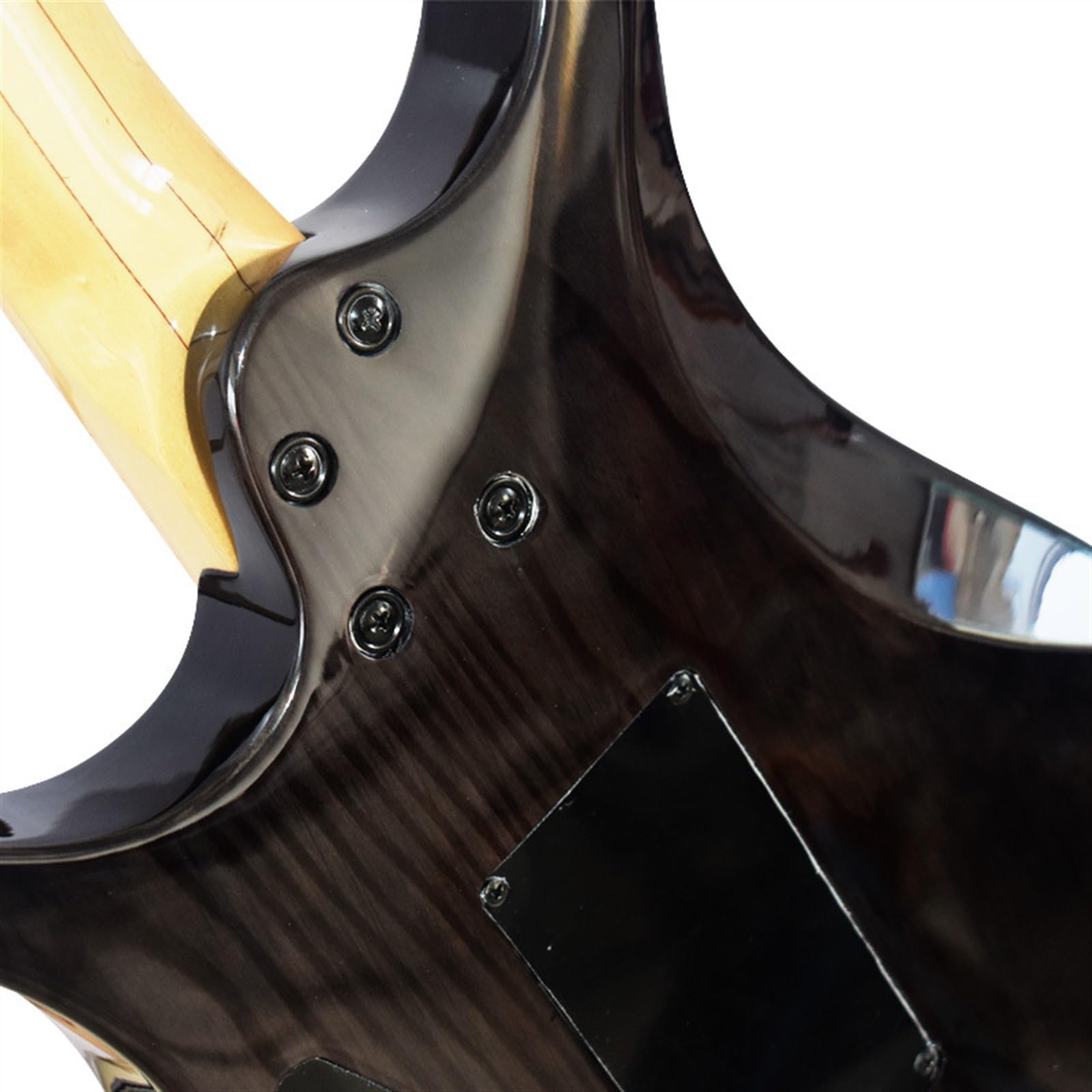 Czarna 6-strunowa Gitara Elektryczna Bezgłowa. Korpus Z Drewna Jesionowego. Klonowy Gryf I Podstrunnica Z Tremolo Profesjonalna Bezgłowy Gitara Elektryczna
