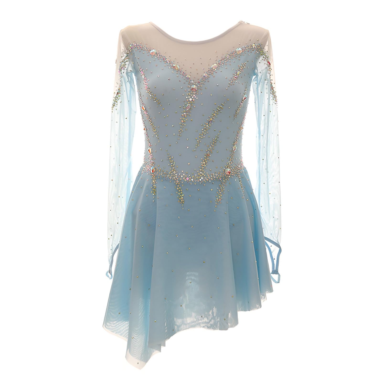 Kmarouse Women's Long Sleeves Figure Skating Dress with Shiny Rhinestones, Girl's Ice Skating Dresses for Competition(M)