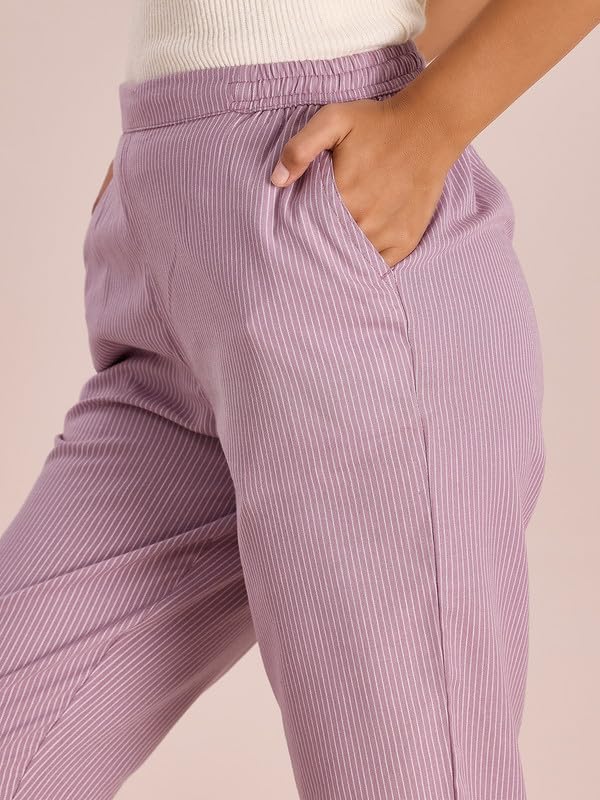 Image of GO COLORS Solid Soft Cotton Printed Pencil Pant for Women | Breathable, Side Pocket