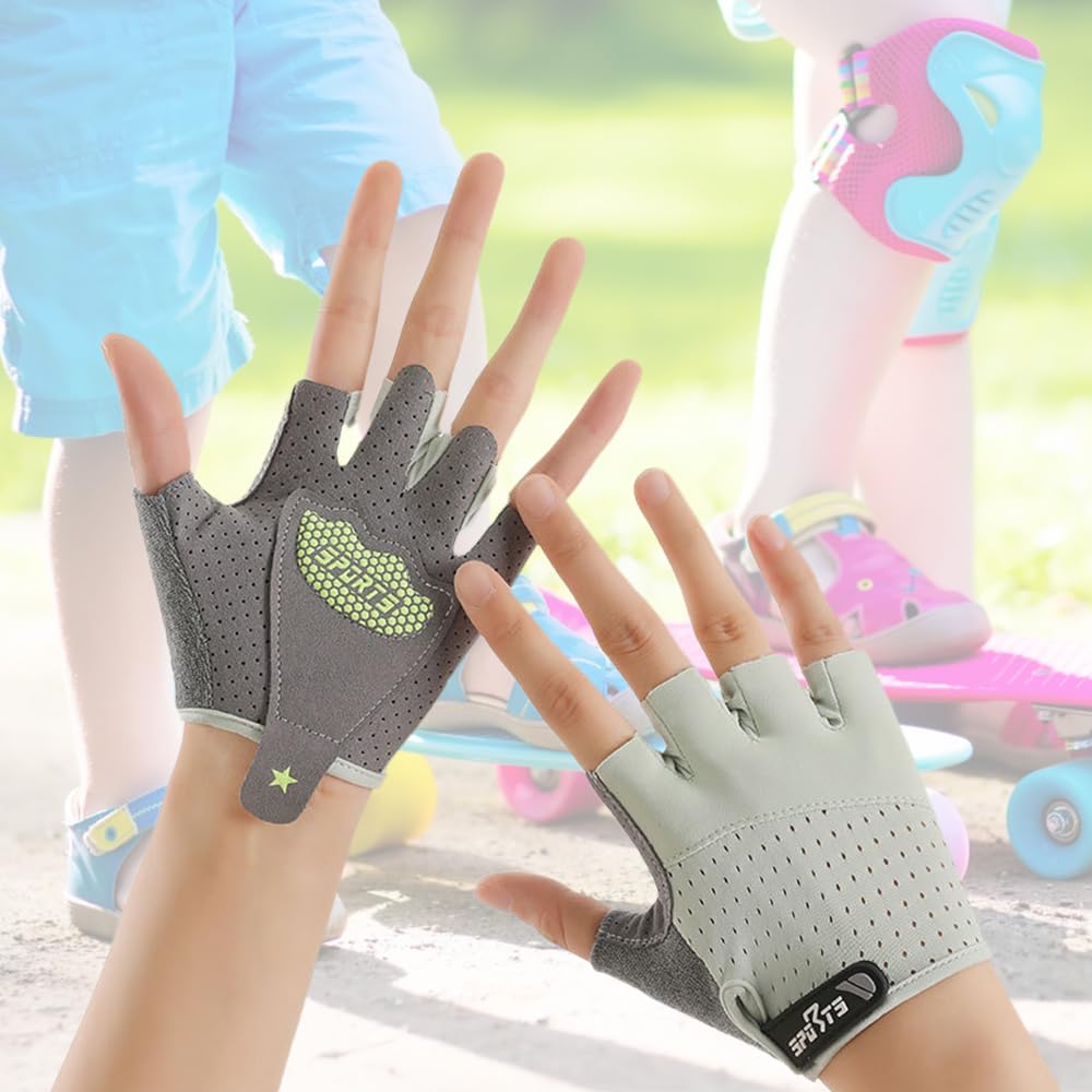 Guantes Bici Niño,Guantes Niño,Guantes Sin Dedos,Palms Protección Antideslizantes Cómodos y Transpirables para Patinaje sobre Hielo, Bicicletas, Scooters, Clases de Educación Física(Rosa,M)