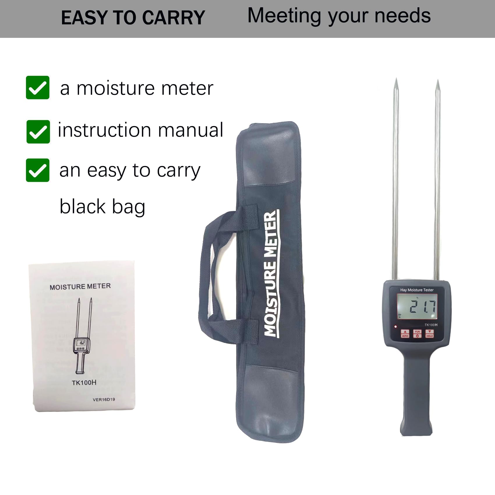 TK100 Humidimètre portable pour foin avec longue sonde