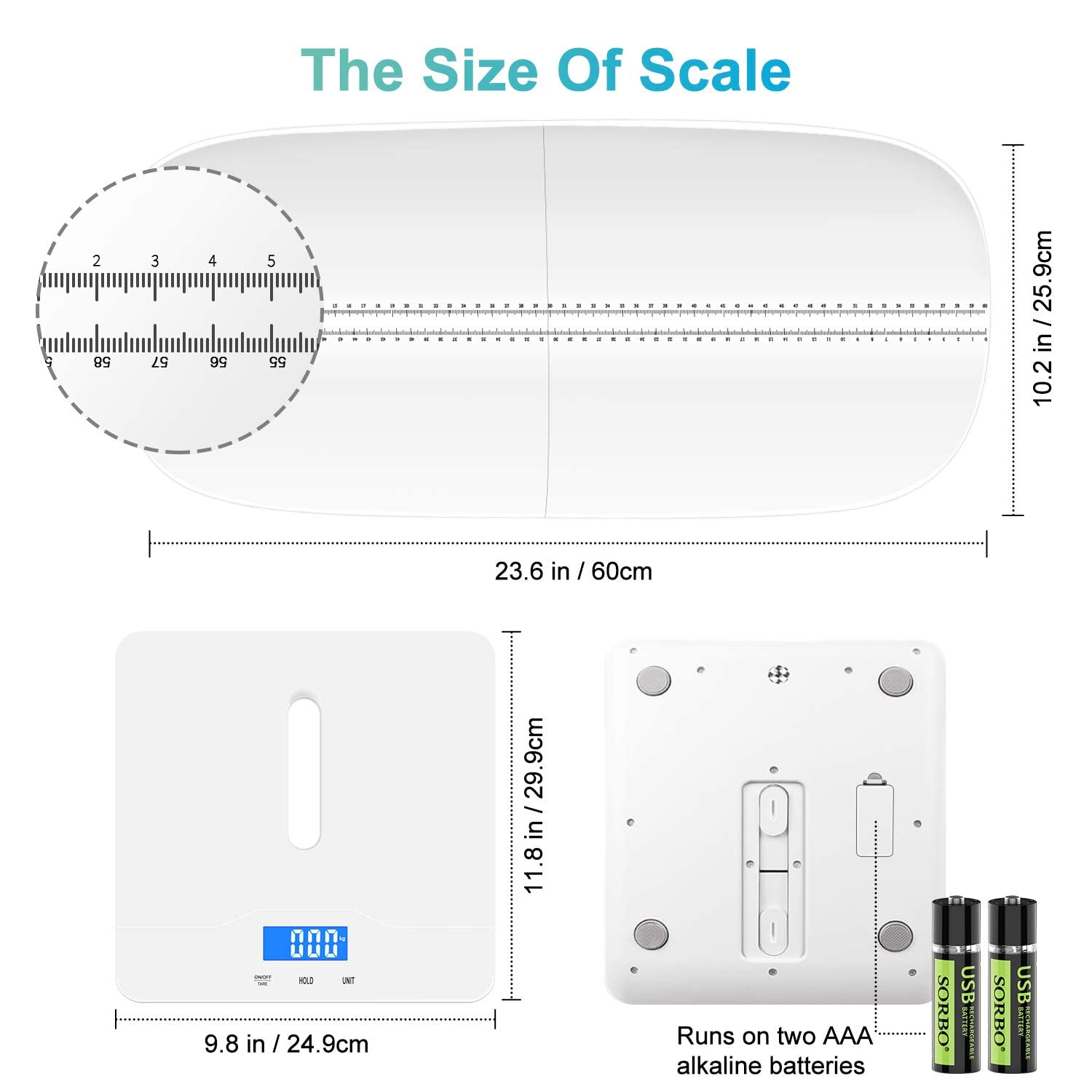 Digitale Haustierwaage, Babywaage, mit 3 Wiegemodi (kg/oz/lb), Max 220 lbs, Präzision bis zu 0.02lbs, Weiß