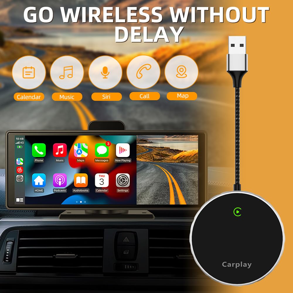 Pro Wireless CarPlay Adapter, 2024 Upgrade, Bluetooth Magic Link, Compatible for Apple CarPlay Wireless Adapter for Cars from 2016 & iPhone iOS 10+ (Circle/Black)