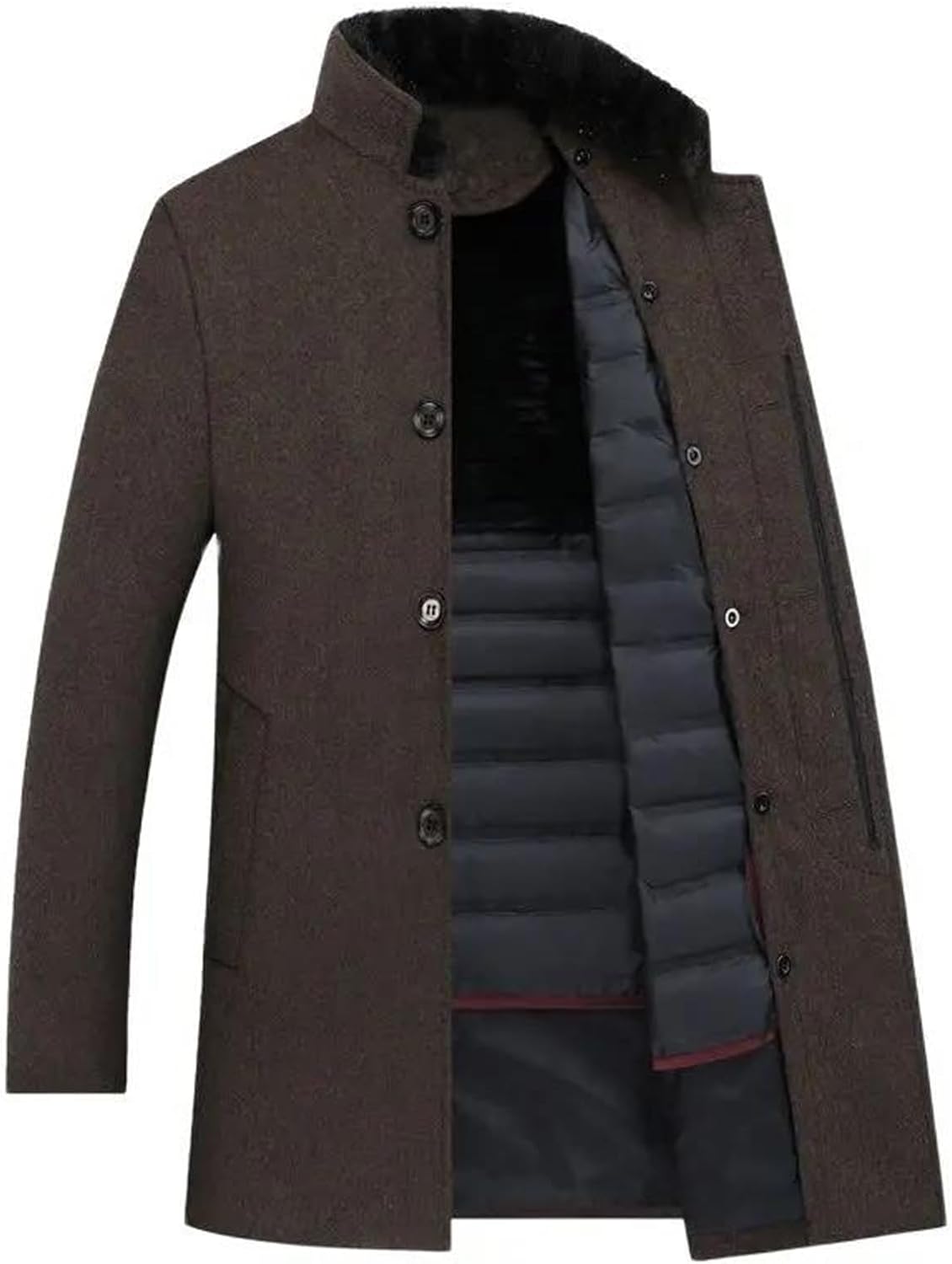 Winter Mens White Duck Down Removable Lining Thicked Wool Blends Trench Coat Men Woolen Jackets Warm Overcoat