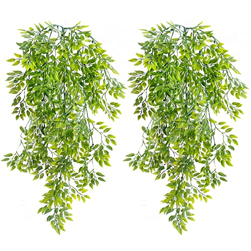 TUAKIMCE 2 Pack Artificial Hanging Plants, Fake Hanging Plants, Greenery Faux Fake Ivy Decor, Fake Plants Indoors＆Outdoors, Faux Plant for Living Room, Bedroom, Bathroom, Balcony, Garden
