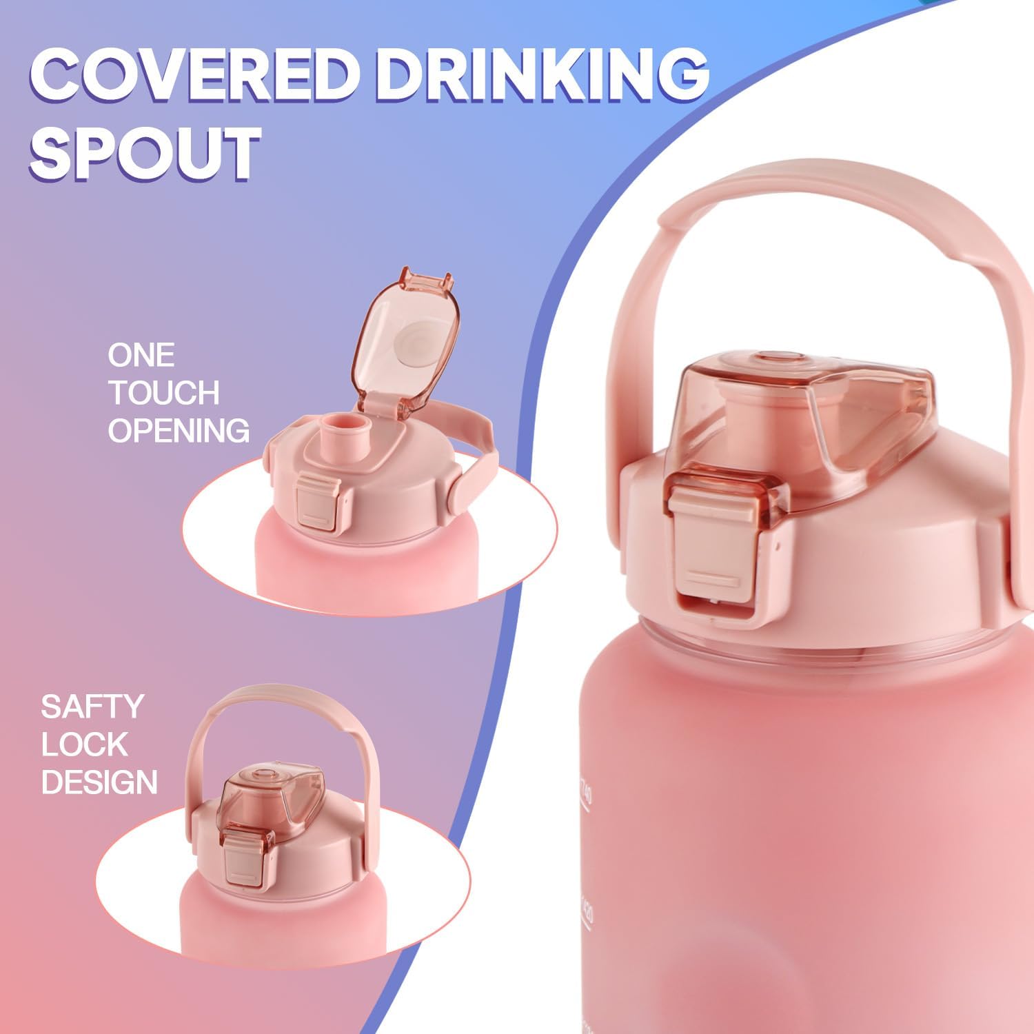 CELLO All Day Large Water Bottle, Pink | Set of 3 (310ml, 790ml, 2085ml) |Leakproof, Easy to Carry, Lightweight|Gym Workout Sipper Water Bottle For Fitness, Office, School, Sports & Outdoor Hydration