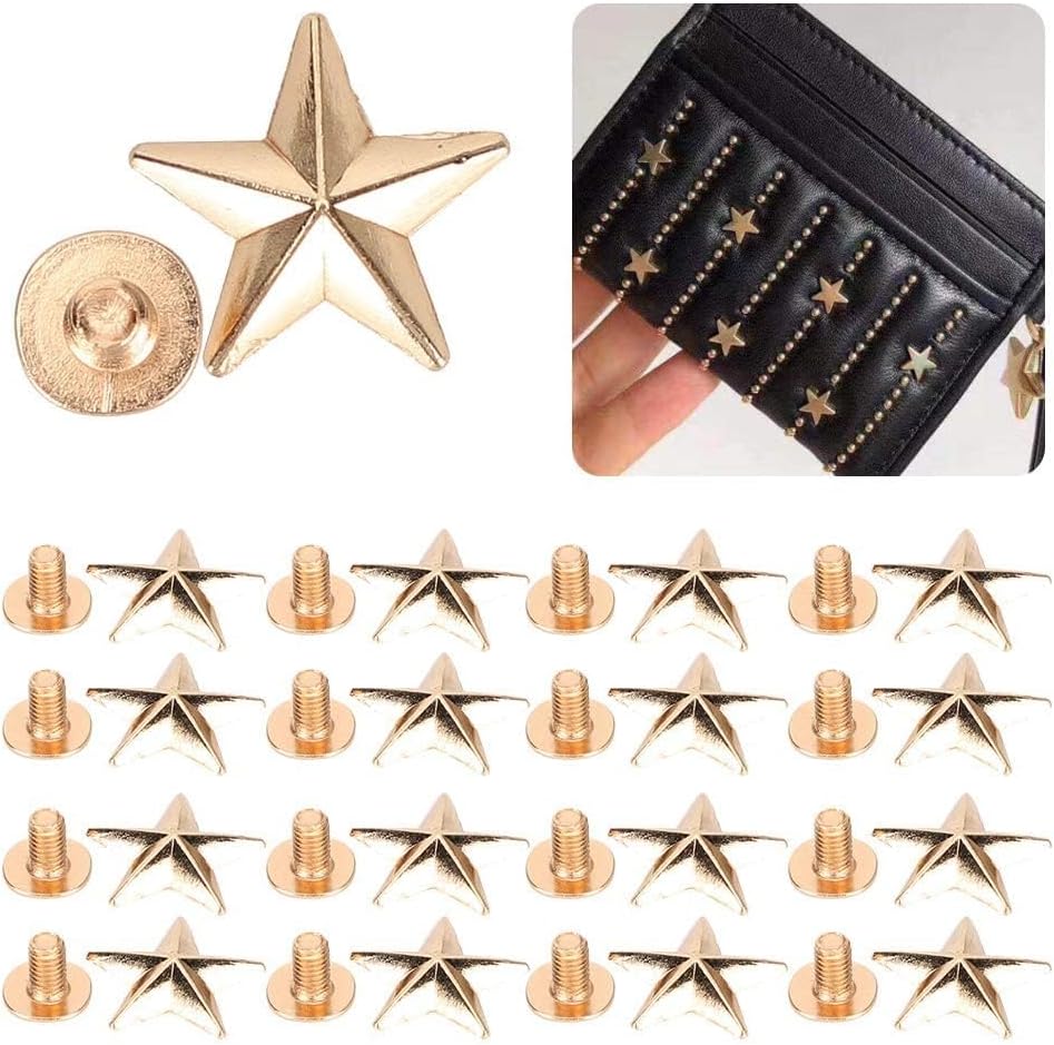 50 Set Gold Chicago Screws, 14mm Star Studs Rivet for DIY Crafts, Leather Projects, Clothes, Shoes, Purse Decoration