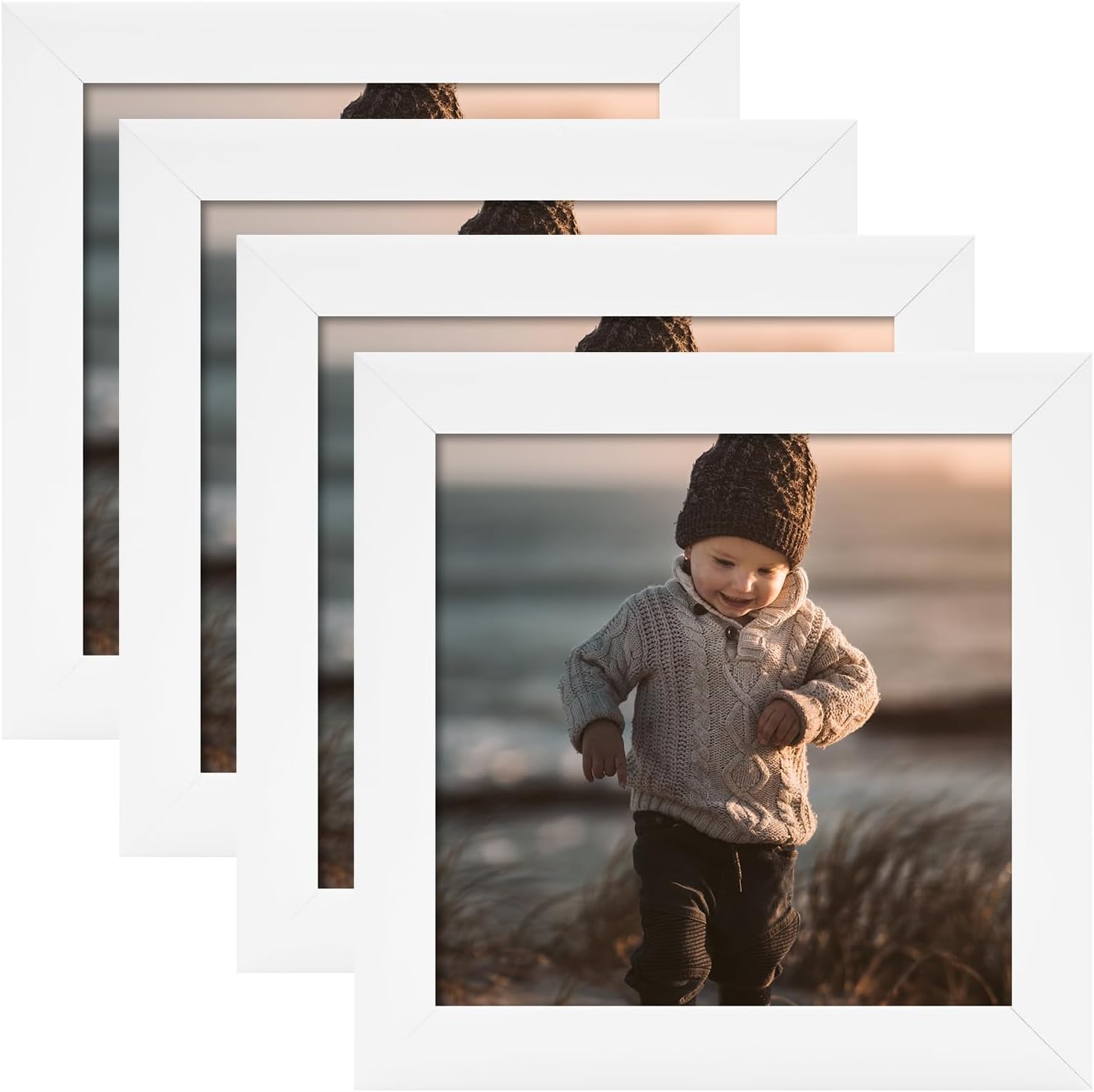 KINLINK 4x4 Picture Frames White，Square Photo Frames with Plexiglass for Picture