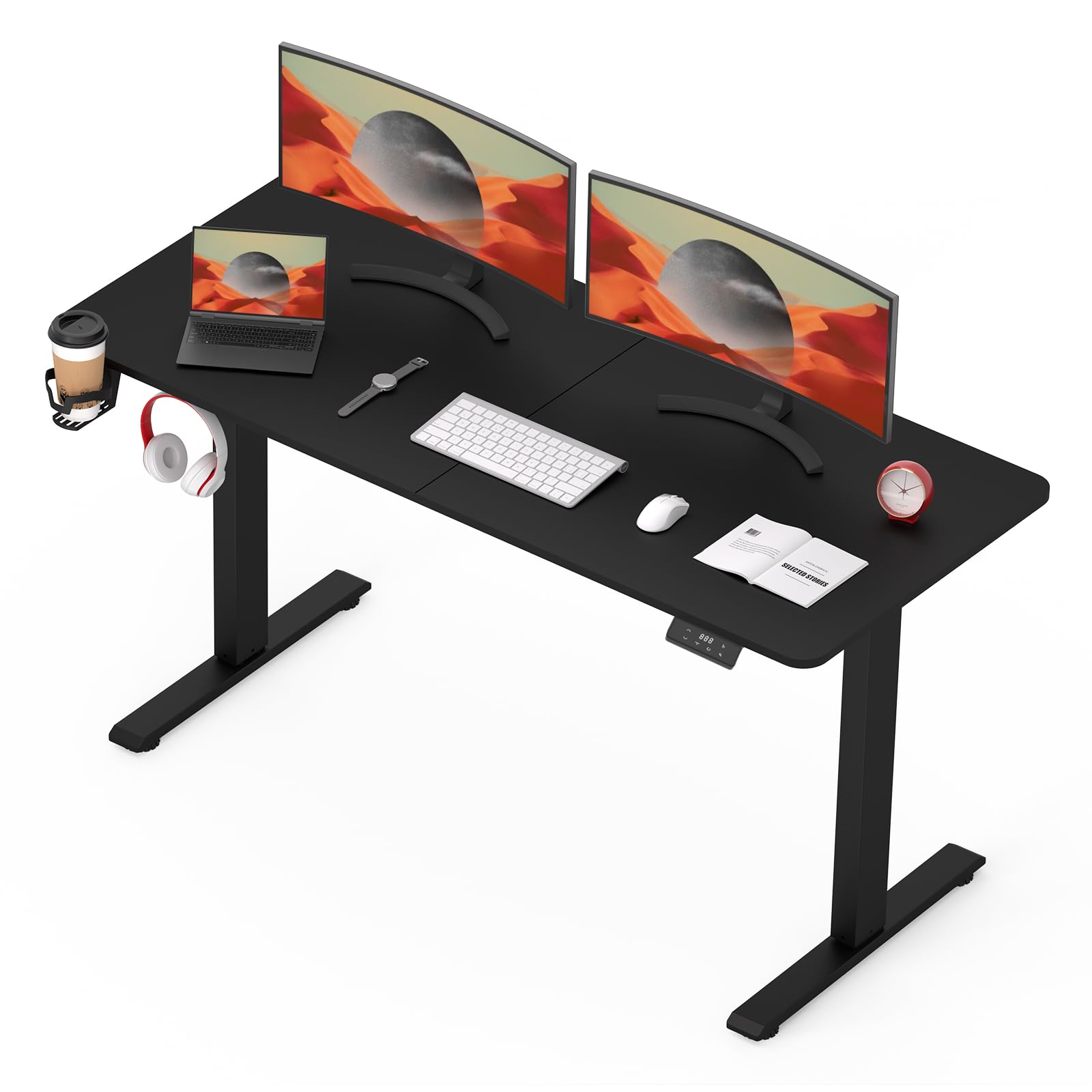 SANODESK QS+ 140 x 60 cm Escritorio Elevable Eléctrico con Tablero Escritorio Regulable en Altura Eléctrico Telescópico Bidireccional con Control de Memoria y Tecnología Anticolisión (Negro)