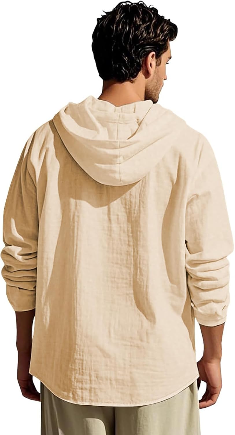 PIDOGYM Men Cotton Linen Long Sleeve Button Down Shirt Summer Casual Hawaiian Beach Tops Lightweight Fashion Hoodies - Image 5