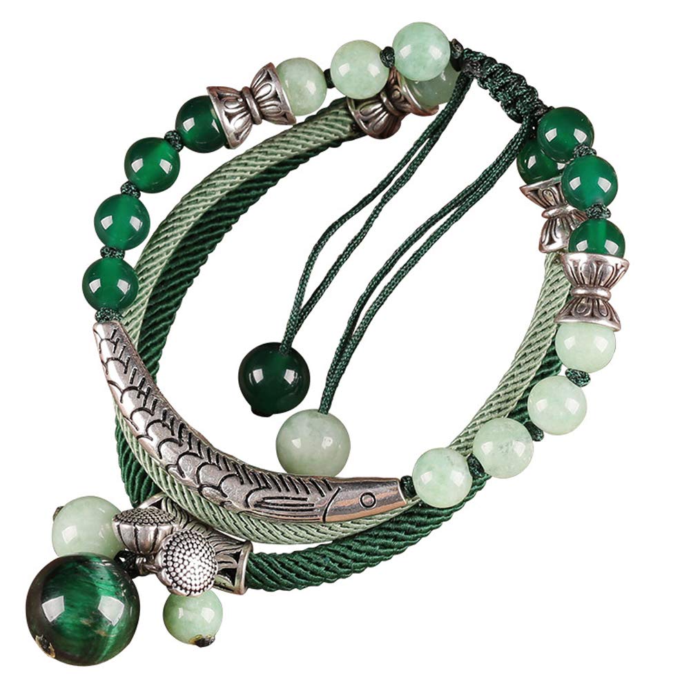 S925 - Braccialetto da donna in argento Sterling con perline multistrato, accessorio retrò nazionale a vento lavorato a mano