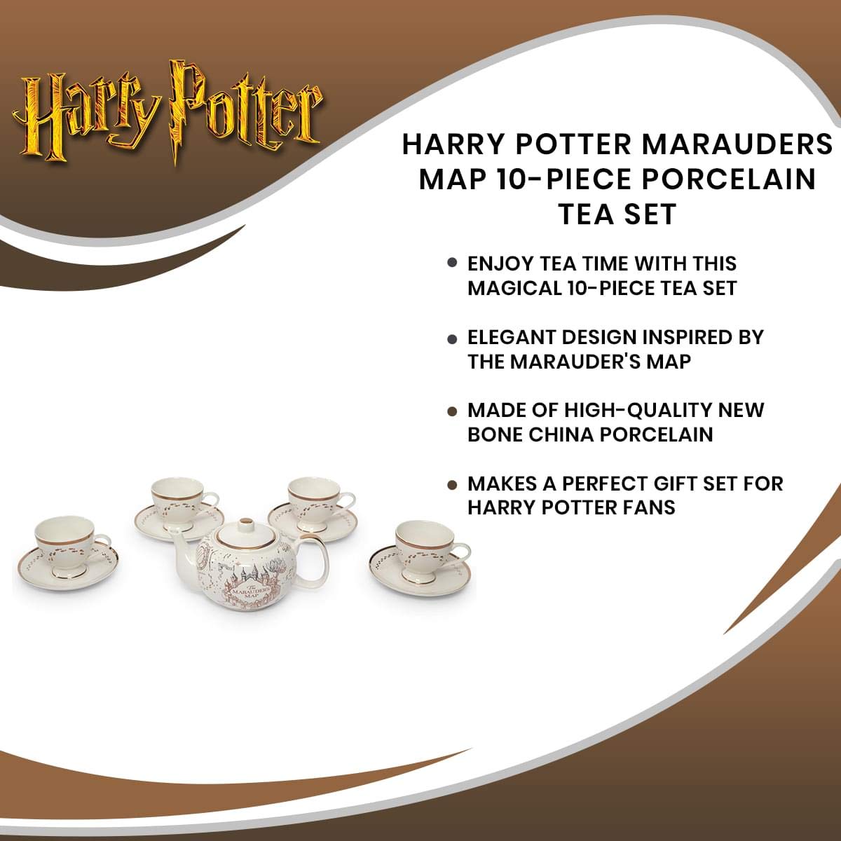 Ukonic Harry Potter Marauders Map 10Piece Porcelain Tea Set Hogwarts