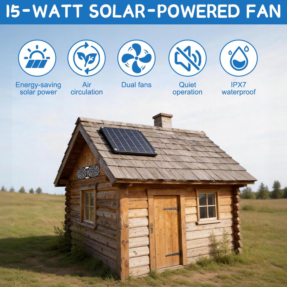 Ventilateur solaire 15W 12V double échappement résistant aux intempéries pour extérieur