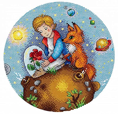 WizardiLittle Prince Cross Stitch kit. Fox Pattern with Threads & Floss.Cross-Stitch kit on Aida 14 Count Canvas. MP Studia SNV-737