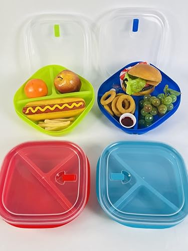 Miniatura 5 de Juego de 4 recipientes de almacenamiento de alimentos para microondas, caja de preparación de comidas, cajas Bento - 3 secciones  compartimentos