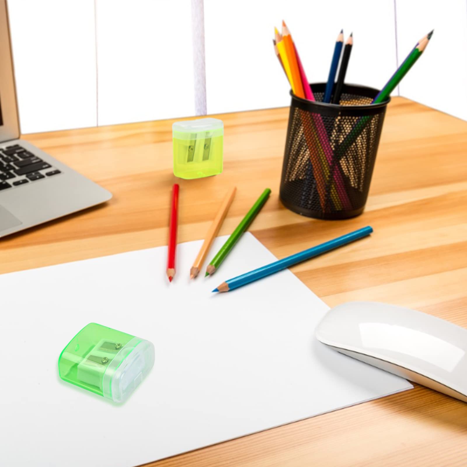 Taille-crayon Ovale Double Trou, 12 Couleurs Différentes En Plastique, Manuel Avec Couvercle Et