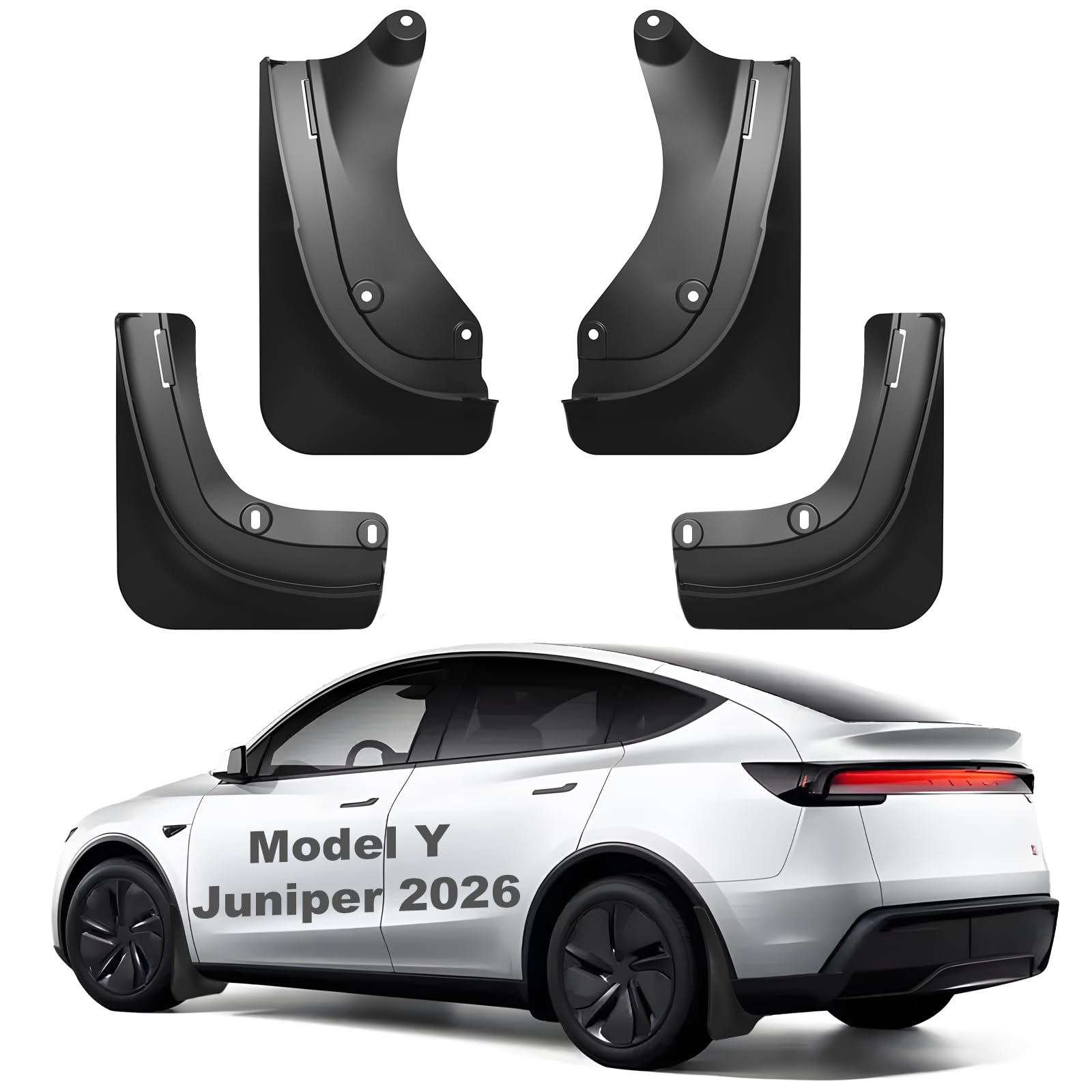 2026 Schmutzfänger für Tesla Model Y Juniper Zubehör Vorne und Hinten ABS Schmutzfänger 4er Set, Enthält Alle Hardware-Installationswerkzeuge Zubehör (Modell Y Juniper 2025+)