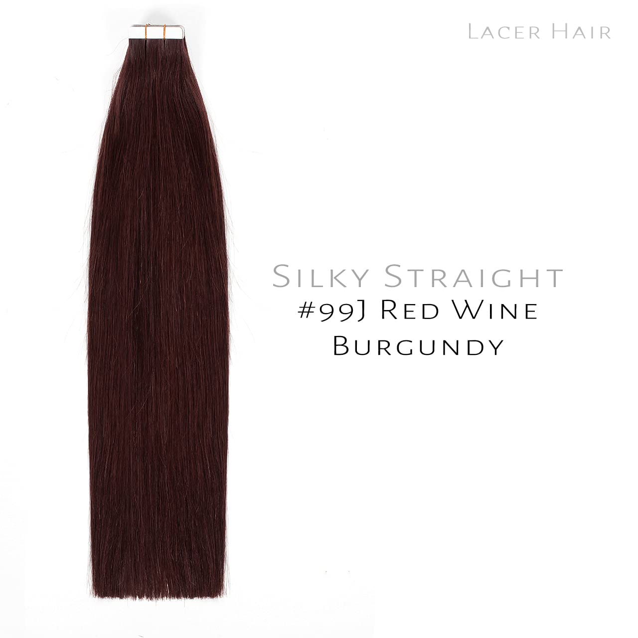 Lacerhair Dark Burgundy Tape in Hair Extensions Human Hair PU Skin Weft 100% Real Virgin Human Hair Tape Extensions 22inch Burgundy Red Wine Burgundy Double Side 20pcs/set 50g