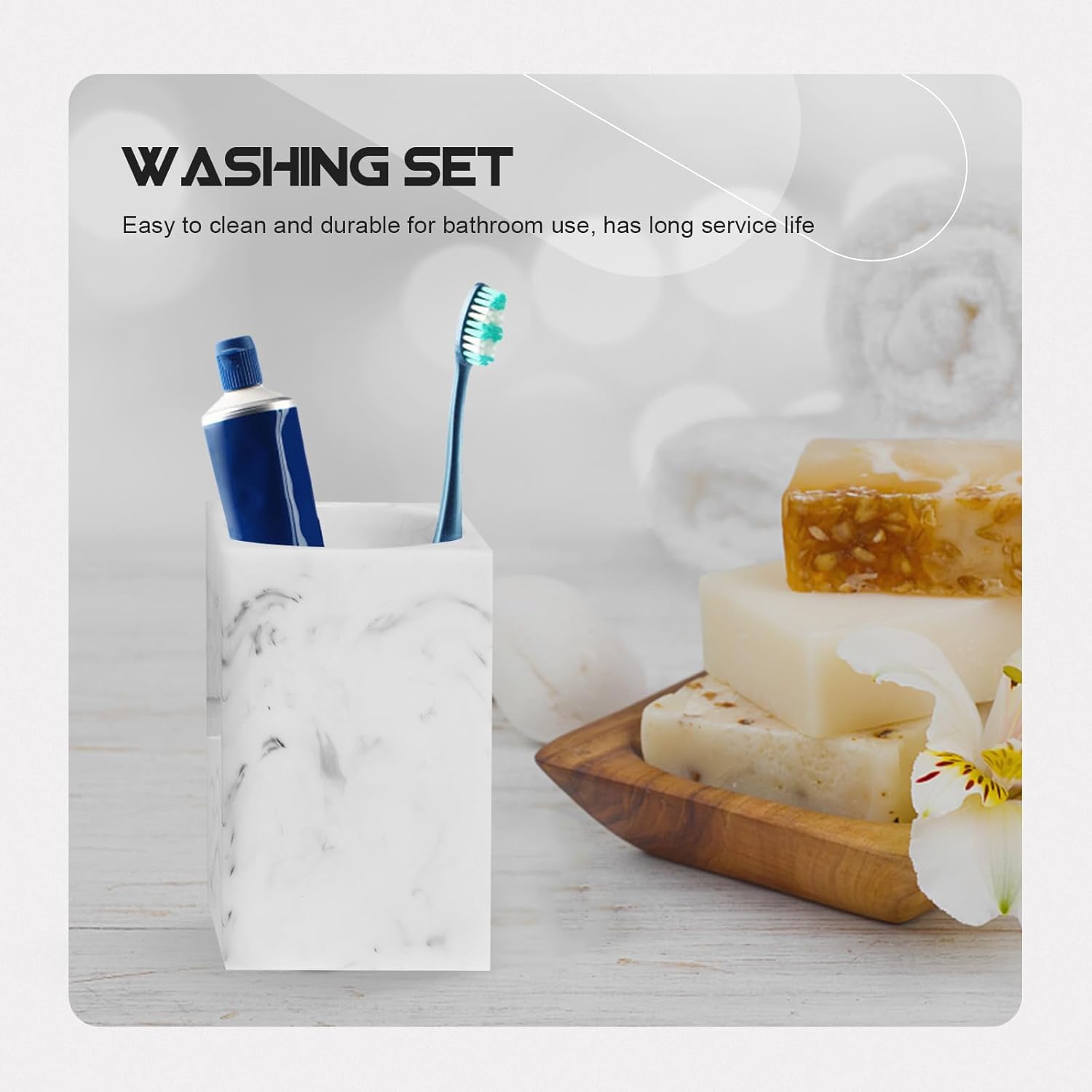 DOITOOL 樹脂製歯ブラシホルダー付きバスルーム洗浄セット 5点 北欧風バスルームアクセサリー 日常衛生管理用ホームセット