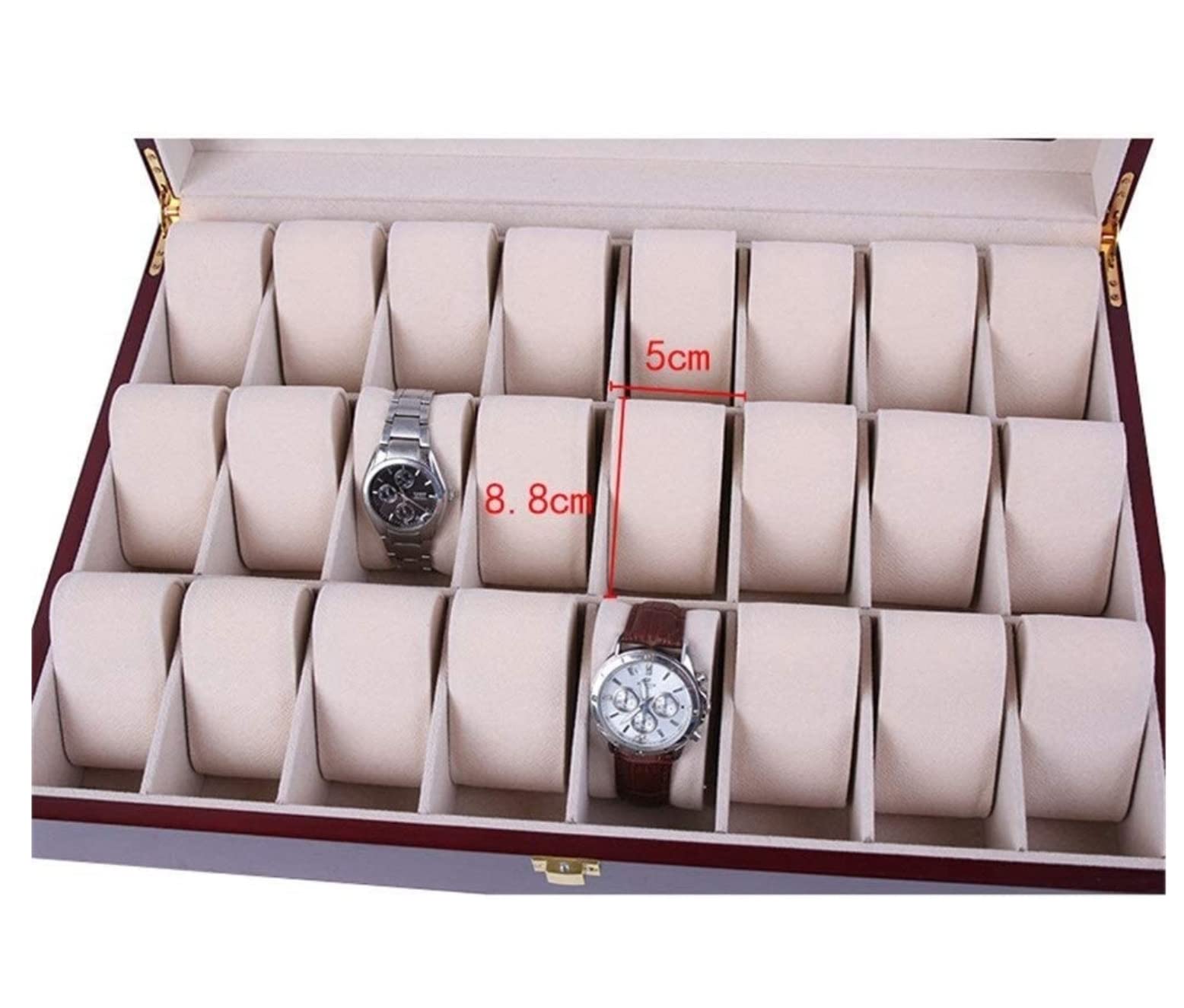 Étui À Montres, Enrouleur De Montres, Rangement Élégant pour Montres Et Bijoux en Bois, Boîte À Montres À 24 Compartiments, Présentoir À Montres Transparent avec Boucle E,