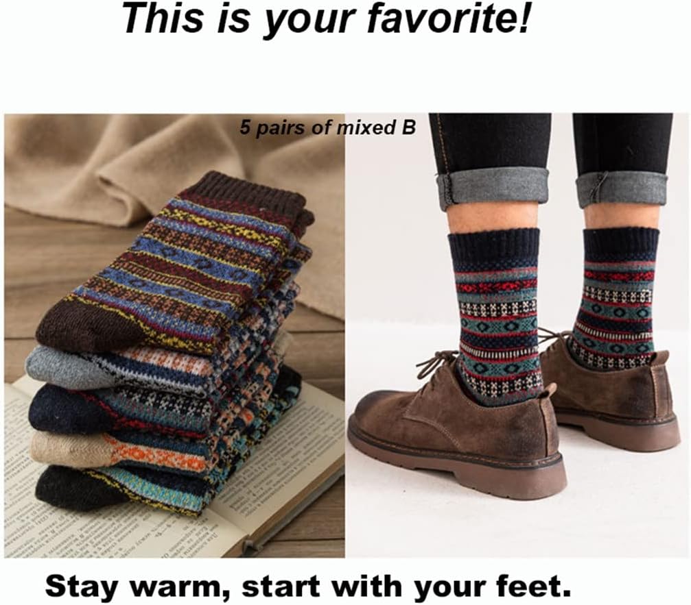 Autumm Winter Men Thicken Warm Harajuku Retro Fashion Casual Wool Cotton Socks Snow