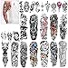 Konsait Full Brazo tatuajes temporales, Grande Tatuaje Temporales Mangas negro tatuaje impermeable cuerpo pegatinas para adultos hombre mujer, Dragón, cráneo, Rosa, Rosa (24 hojas)