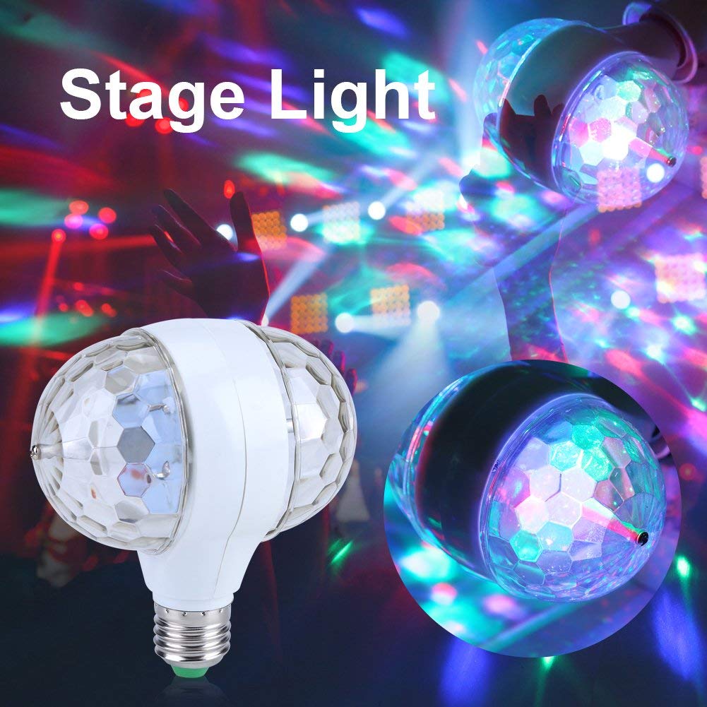 Luz de Escenario, E27 RGB LED Disco Luces de Escenario Bombilla de Bola Lámpara de Efecto de Fiesta giratoria de 2 Cabezales Luces de Hadas RGB LED Luz de Escenario(Enchufe de 220V UE)