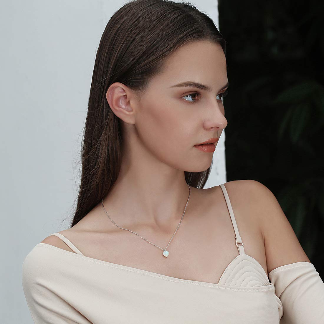 FANCIME Opal Anhänger Kette aus 925 Sterling Silber, CZ Zirkon Edelstein Halskette Schmuck Geschenk für Damen Frauen Mädchen - Kettenlänge: 40+5 cm
