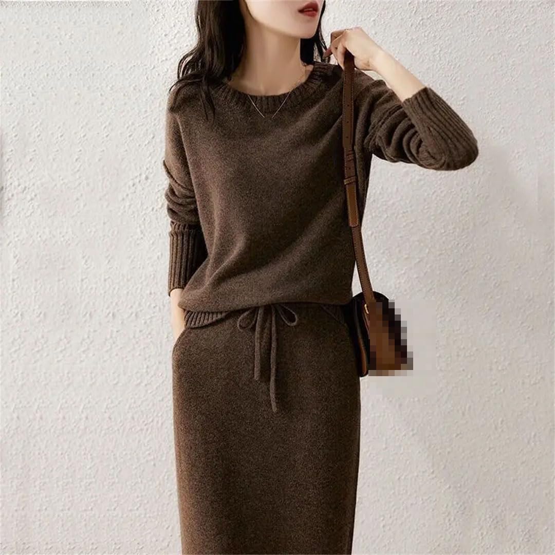 Sweejim Maglione Lavorato A Maglia Tasche con Coulisse Gonne per Donna Set di Gonne in Due Pezzi di Lana 2 Abito Invernale Ampio