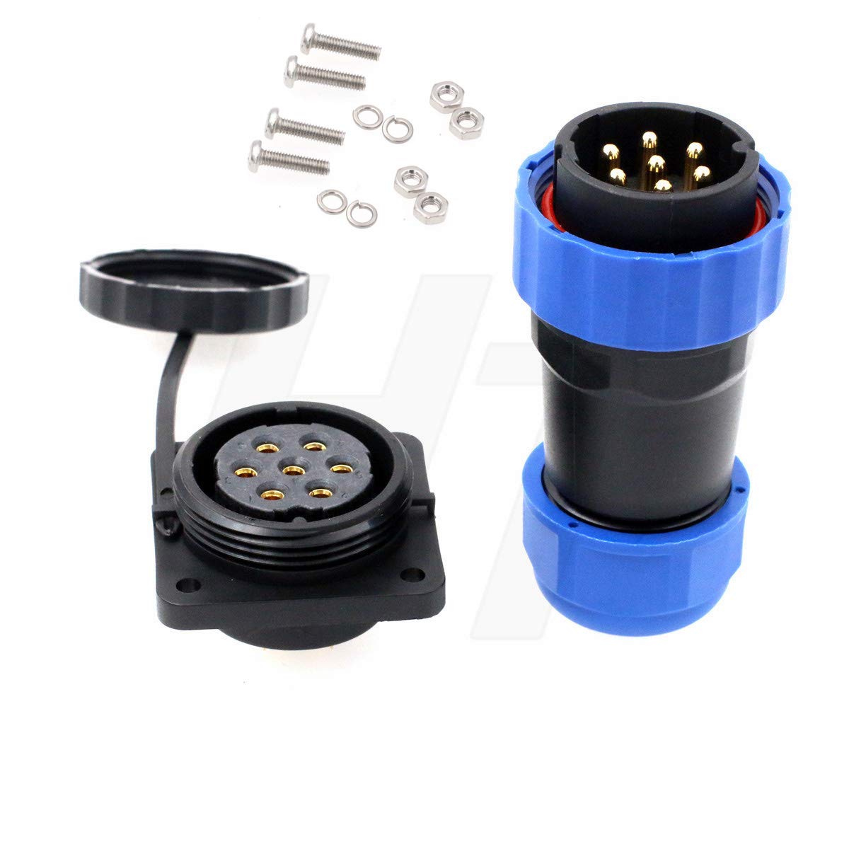 HangTon HE29 7 Pin Connector Industrial Marine Power Plastic Aviation Waterproof IP68 Outdoor Wire Plug Panel Mount Socket (7 pin 25A 380V)